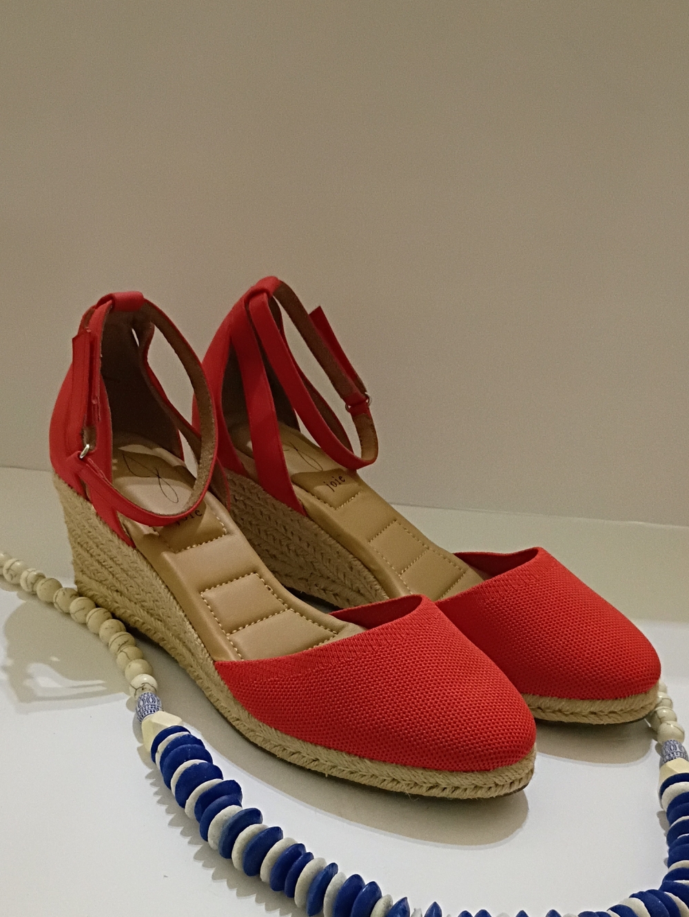 Joie Orange Espadrille Wedge Ankle-Strap Heels